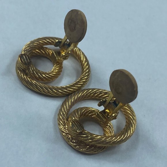 Gold Tone Metal Twisted Rope Swirl Cable Clip-on Earrings Vintage Womens - Picture 3 of 16